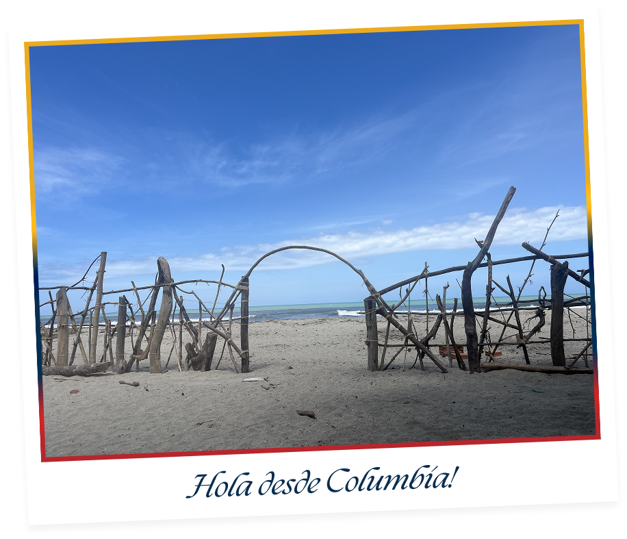 Postcard-esque image of the Mystic Beach beachfront